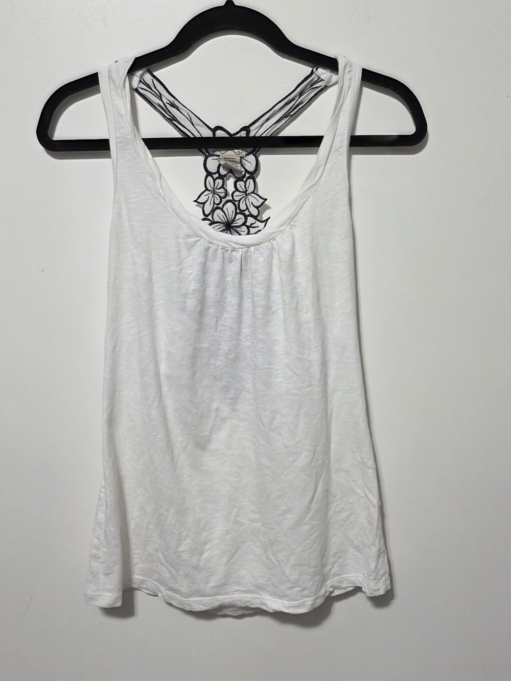 eyelash couture White Tank Top with Black Floral Lace Back